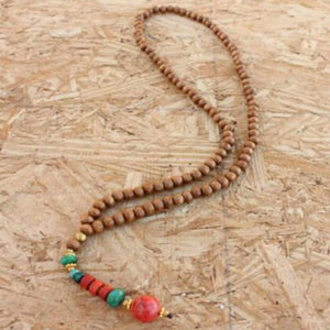 6mm Sandalwood Beads Turquoise Pendant Necklace Unisex