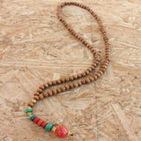 6mm Sandalwood Beads Turquoise Pendant Necklace Unisex