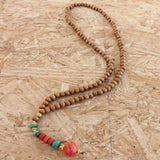 6mm Sandalwood Beads Turquoise Pendant Necklace Unisex