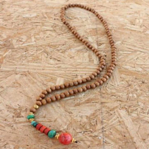 6mm Sandalwood Beads Turquoise Pendant Necklace Unisex
