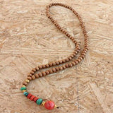 6mm Sandalwood Beads Turquoise Pendant Necklace Unisex
