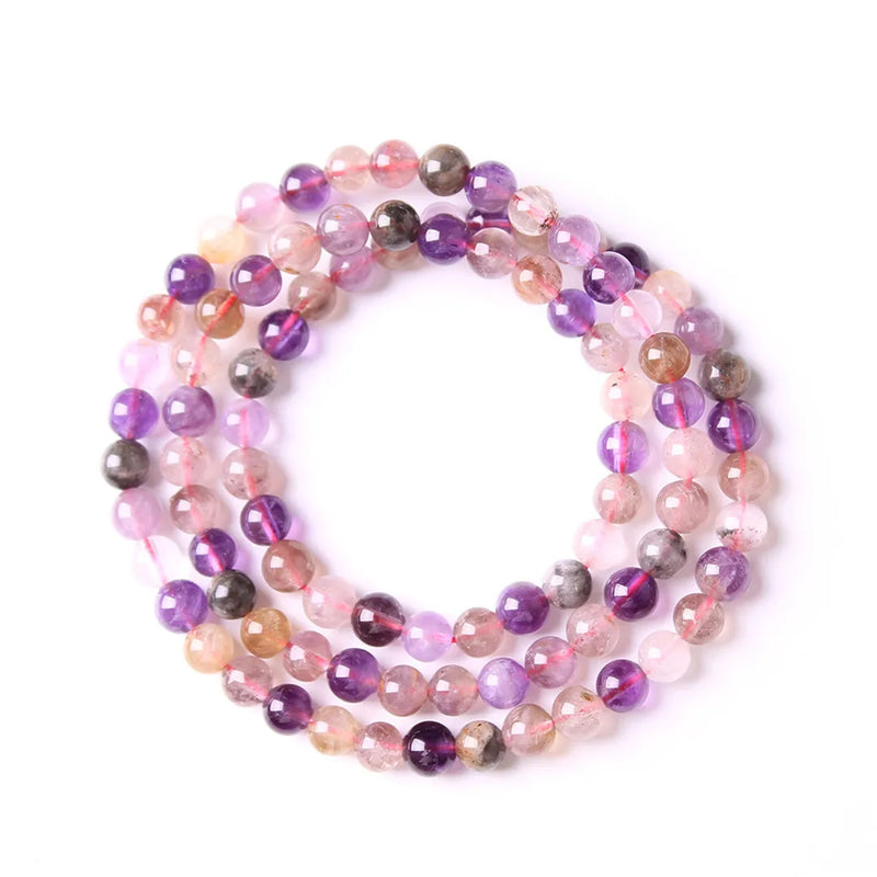 6mm Auralite 23 Bracelet Red Purple Beads Three Laps Gemstone AAAAA
