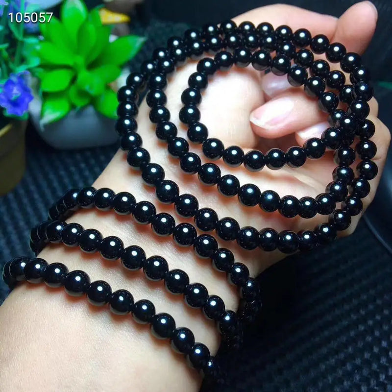 Natural Tourmaline Bracelet Healing Crystal Three Laps Round Beads