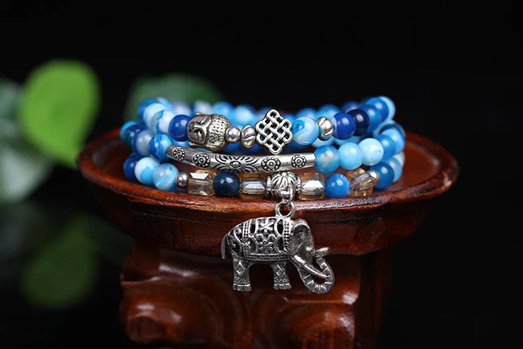 6mm Agate Beads Bracelet Woman's Vintage Fine Multi-layer Jewelry