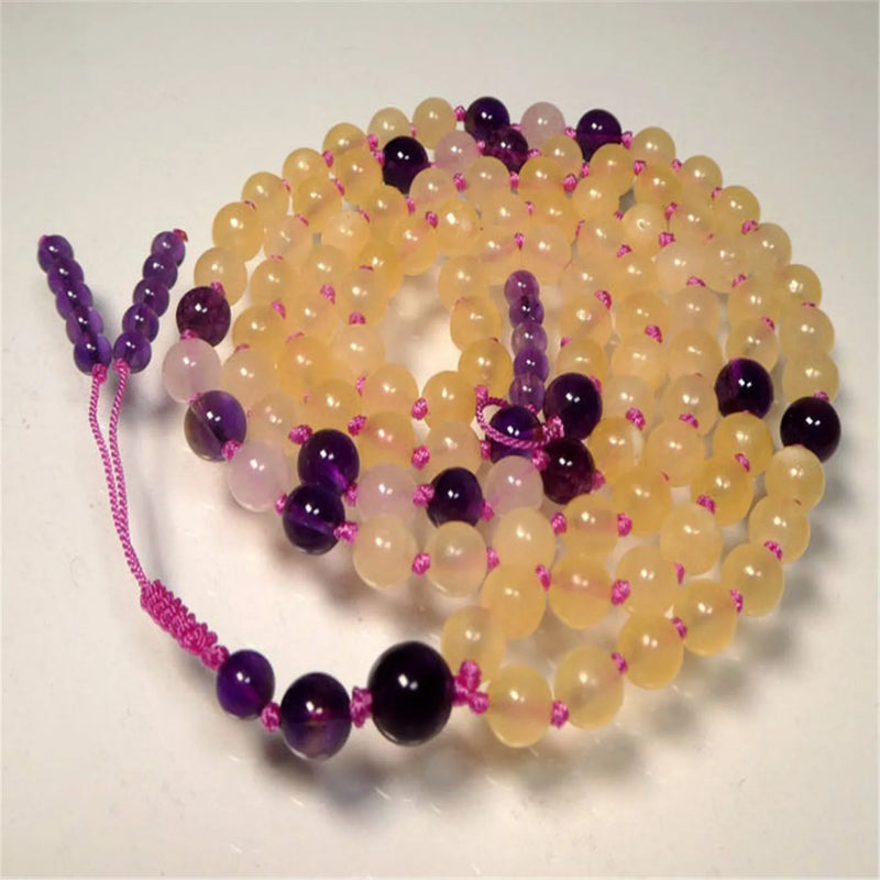 6mm Natural Golden Calcite 108 Beads Tassels Necklace