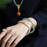 6mm Freshwater Pearl Adjustable Bracelet Hetian Jade Bead Ins Niche Jewelry