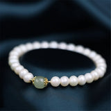 6mm Freshwater Pearl Adjustable Bracelet Hetian Jade Bead Ins Niche Jewelry