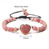 6mm Natural Stone Beads Braid Bracelet Heart Charm Woven Bracelets