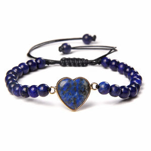 6mm Natural Stone Beads Braid Bracelet Heart Charm Woven Bracelets