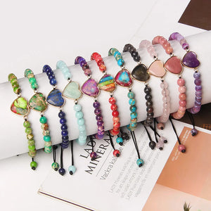 6mm Natural Stone Beads Braid Bracelet Heart Charm Woven Bracelets