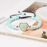 6mm Natural Stone Beads Braid Bracelet Heart Charm Woven Bracelets