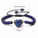 6mm Natural Stone Braided Bracelet Heart Charm Bangle Jewelry