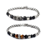 Tiger Eye Stone Bracelet Stainless Steel Chain Punk Accessory Gift