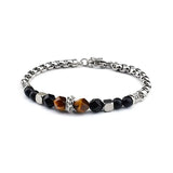 Tiger Eye Stone Bracelet Stainless Steel Chain Punk Accessory Gift