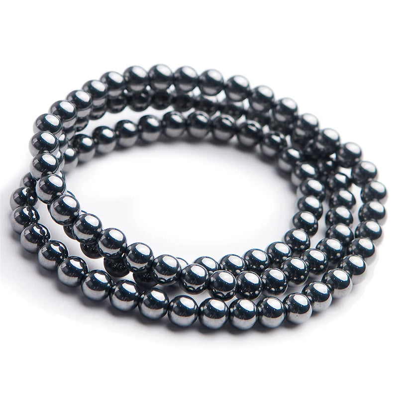 6mm Natural Terahertz Wave Bracelet 3 Laps Strands Jewelry
