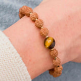 6mm Tiger's Eye Rudraksha Beads 14k Chain Bracelet