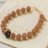 6mm Tiger's Eye Rudraksha Beads 14k Chain Bracelet