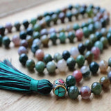6mm Natural Indian Agate Gemstone Beads Tassel Necklace