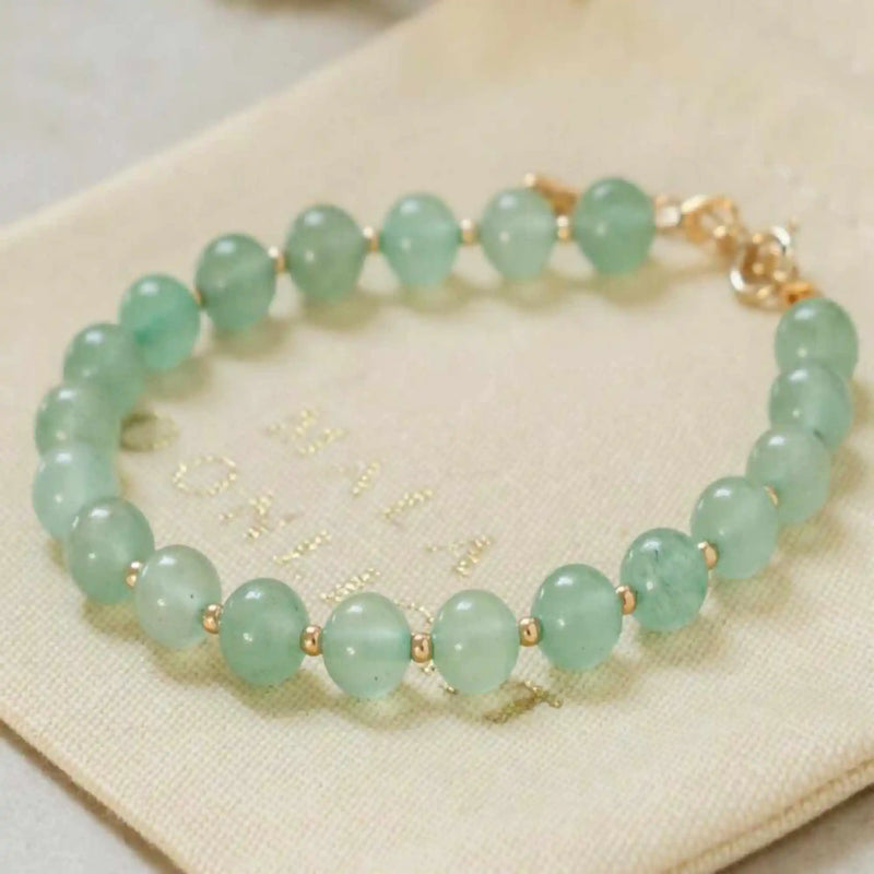 6mm Green Crystal Beads Bracelet 14k Chain Seven Chakras Meditation