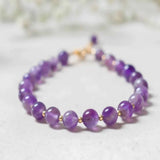 6mm Amethyst Beads 14K Fill Bracelet Seven Chakras Calming Easter Chain Gift