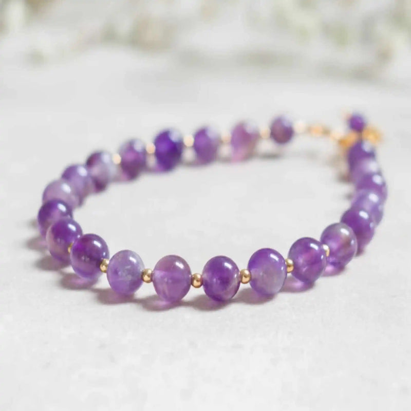 6mm Amethyst Beads 14K Fill Bracelet Seven Chakras Calming Easter Chain Gift