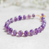 6mm Amethyst Beads 14K Fill Bracelet Seven Chakras Calming Easter Chain Gift