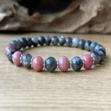 6mm Larvikite Rhodonite Crystal Beaded Bracelet Mental Style Lucky Wristband