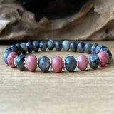 6mm Larvikite Rhodonite Crystal Beaded Bracelet Mental Style Lucky Wristband