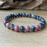 6mm Larvikite Rhodonite Crystal Beaded Bracelet Mental Style Lucky Wristband