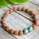 6mm Natural Rudraksha Turquoise Beads Bracelet Taseel Mental Chain Relief