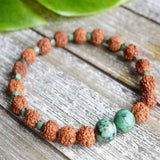 6mm Natural Rudraksha Turquoise Beads Bracelet Taseel Mental Chain Relief