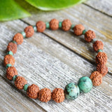 6mm Natural Rudraksha Turquoise Beads Bracelet Taseel Mental Chain Relief