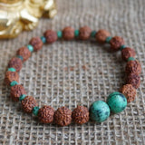 6mm Natural Rudraksha Turquoise Beads Bracelet Taseel Mental Chain Relief