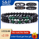 6mm Natural Stone Beads Bracelet 2pcs/set CZ Ball Beaded Bracciali Femme