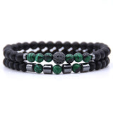 6mm Natural Stone Beads Bracelet 2pcs/set CZ Ball Beaded Bracciali Femme