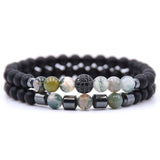 6mm Natural Stone Beads Bracelet 2pcs/set CZ Ball Beaded Bracciali Femme