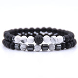 6mm Natural Stone Beads Bracelet 2pcs/set CZ Ball Beaded Bracciali Femme