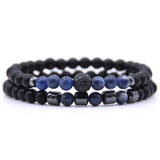 6mm Natural Stone Beads Bracelet 2pcs/set CZ Ball Beaded Bracciali Femme