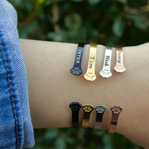 6mm Pet Paw Pattern Name Open Cuff Bangle Bracelet