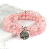 6mm Pink Crystal Tree of Life Pendant Stretch Bracelet Pray Wristband