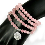 6mm Pink Crystal Tree of Life Pendant Stretch Bracelet Lucky Meditation Healing
