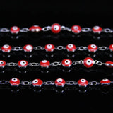 6mm Red Eye Lampwork Beaded Silver Plated Rosary Chain