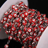 6mm Red Eye Lampwork Beaded Silver Plated Rosary Chain