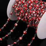 6mm Red Eye Lampwork Beaded Silver Plated Rosary Chain