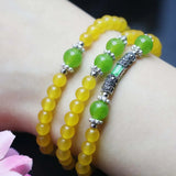 6mm Retro Yellow Chalcedony Natural Stone Bracelet Hand Chain for Women Girls