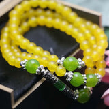 6mm Retro Yellow Chalcedony Natural Stone Bracelet Hand Chain for Women Girls