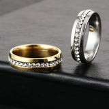 6mm Rhinestone Rings Silver Stainless Steel Couple Engagement Wedding