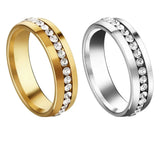 6mm Rhinestone Rings Silver Stainless Steel Couple Engagement Wedding