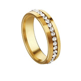 6mm Rhinestone Rings Silver Stainless Steel Couple Engagement Wedding