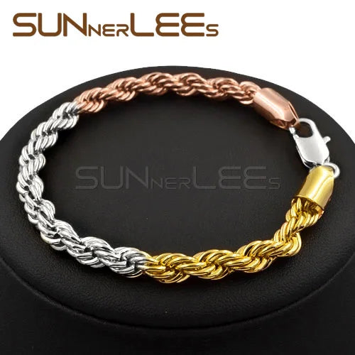 6mm Twisted Rope Chain Bracelet Yellow Rose Men Women